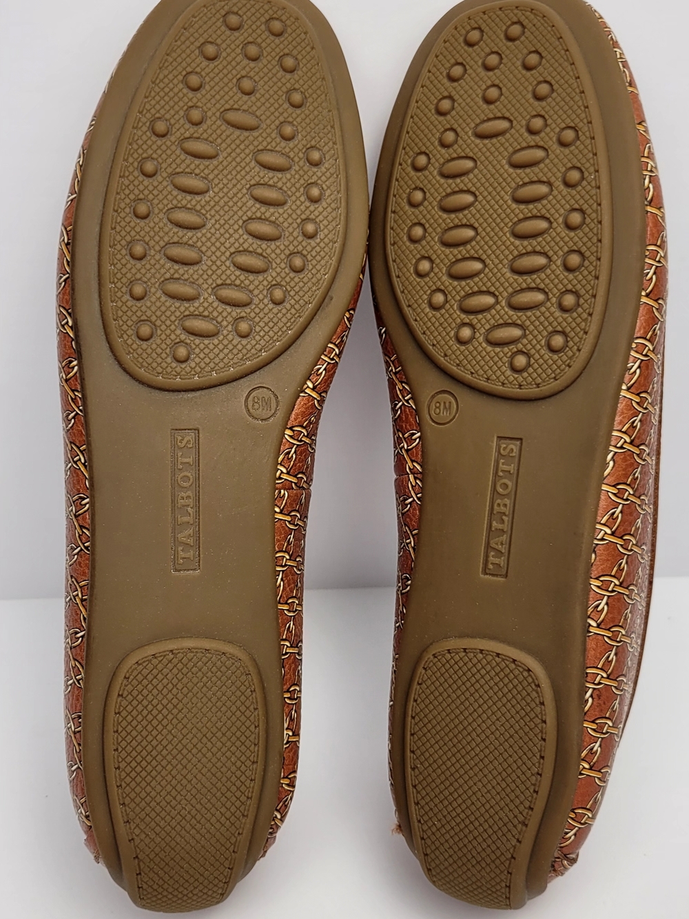 Talbots Leather Loafers Size 8M Brown Chain Print Tassel Flats - Picture 6 of 6